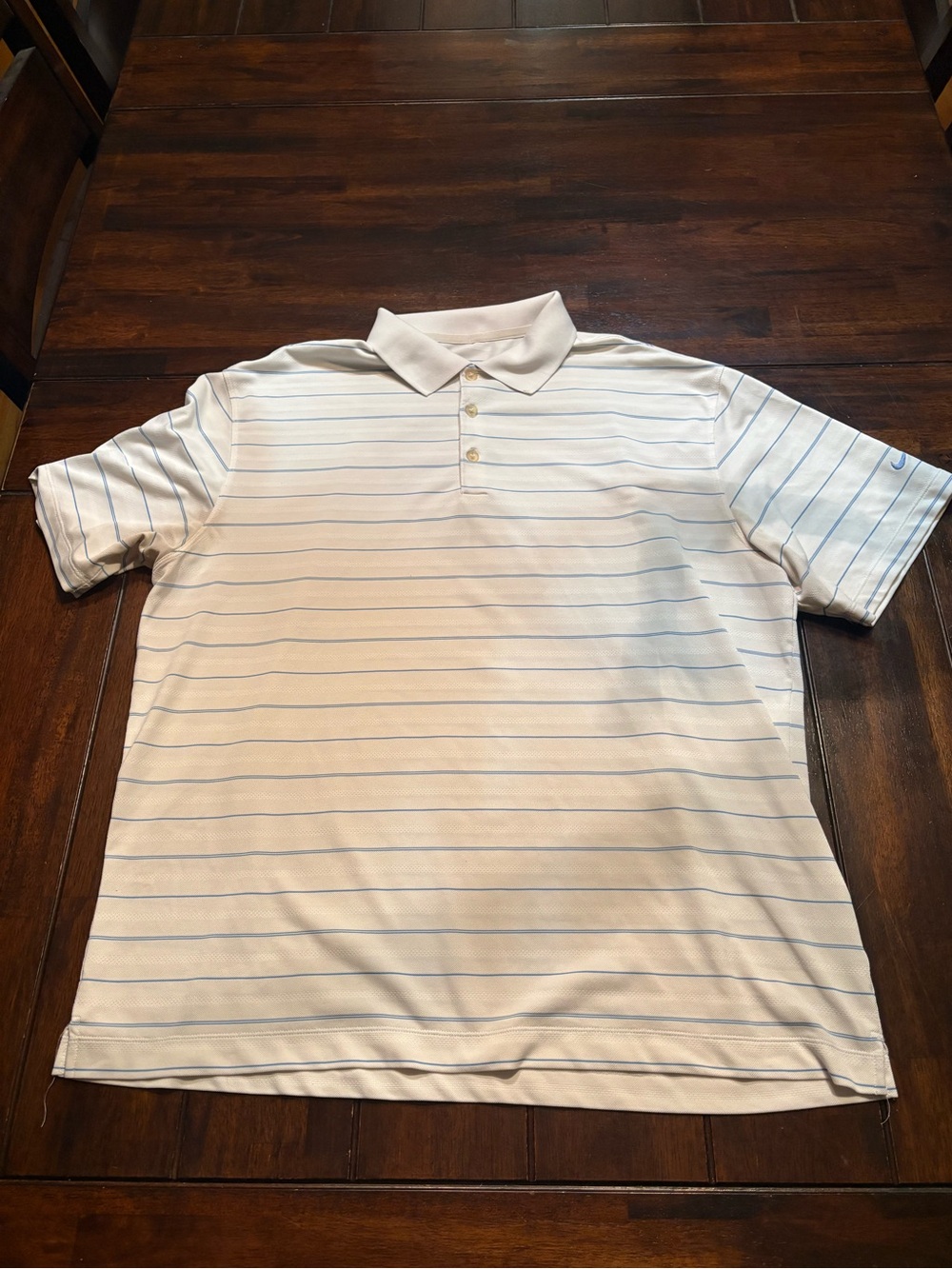 Nike Golf White Polo with Light Blue Stripes, Men’s XL